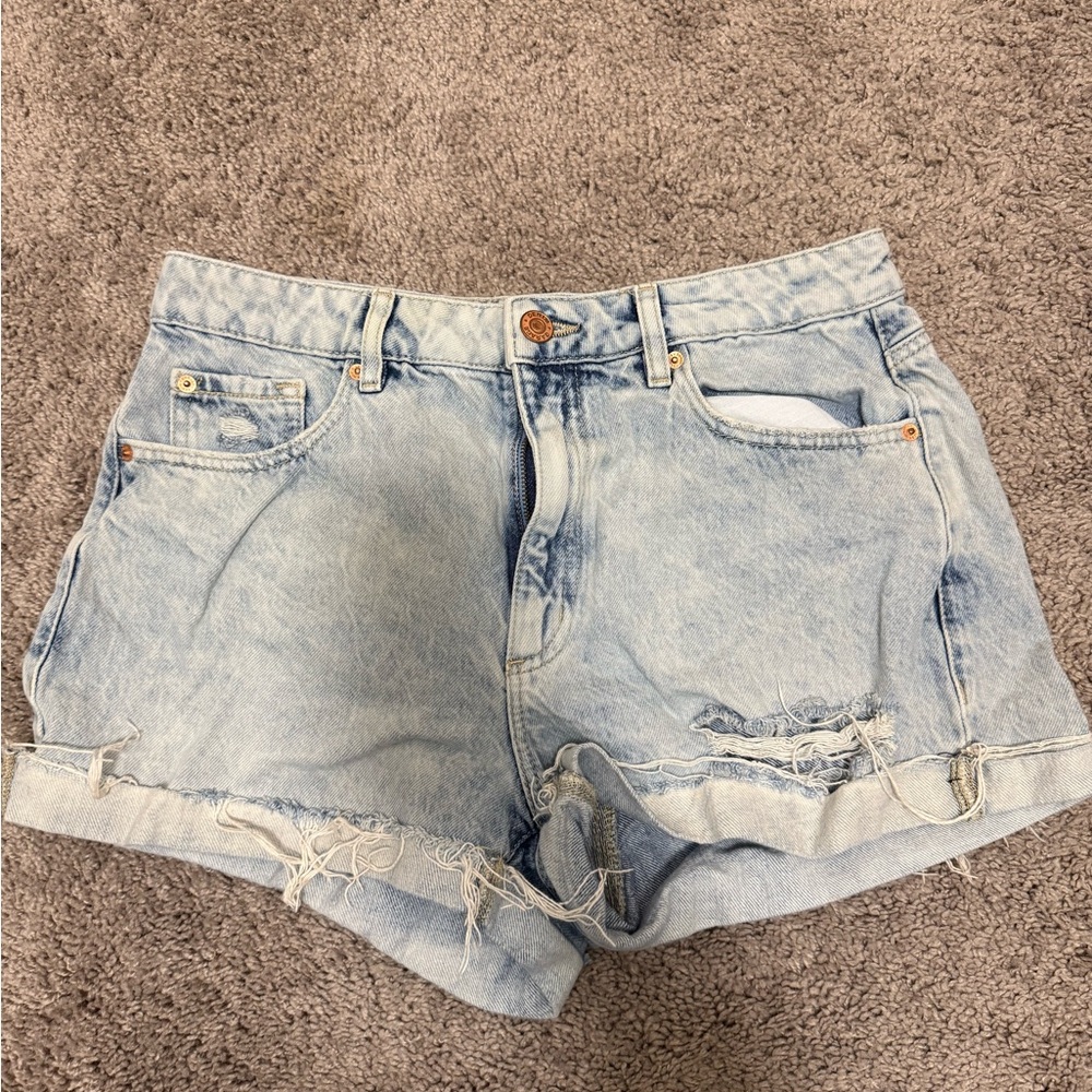 Light Blue Distressed Denim Shorts